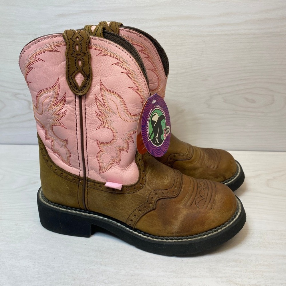 Justin Womens 7B Gypsy Western Boots Cowgirl Pink Leather L9901 Embroidered